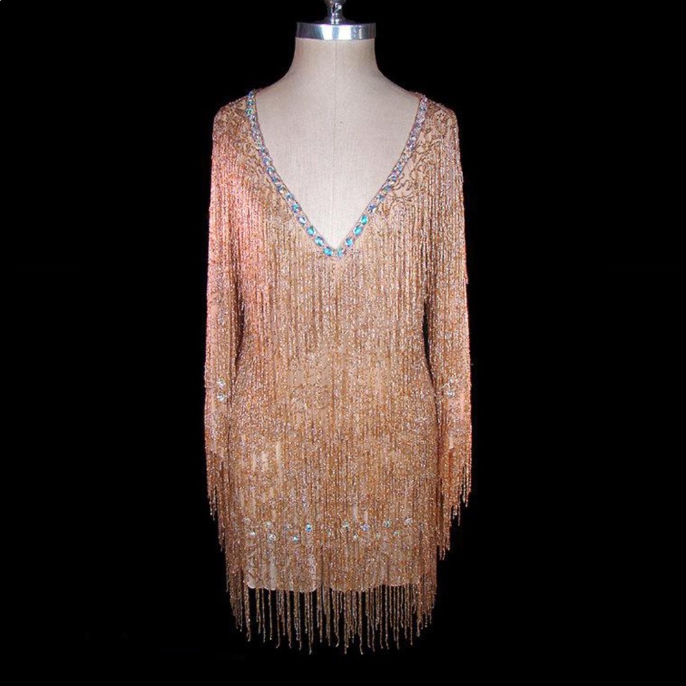 Roberto Cavalli Runway Gold Fringe Dress